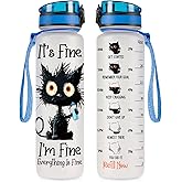 34HD Crazy Cat Water Bottle 32 oz Tritan Plastic, Its Fine Everything Is Fine Water Bottle, Funny Birthday Mothers Day Halloween Christmas Gifts for Pet Lovers Cat Mom Lady Women
