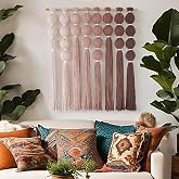 Macrame Wall Hanging Dip Dyed Red Yarn Balls Tassel Boho Decor 27"W*31"L | Bedroom Accent, Living Room Styling, Nursery Accent, Apartment Decor, Bohemian Style, Colorful Interior, Handmade Gift