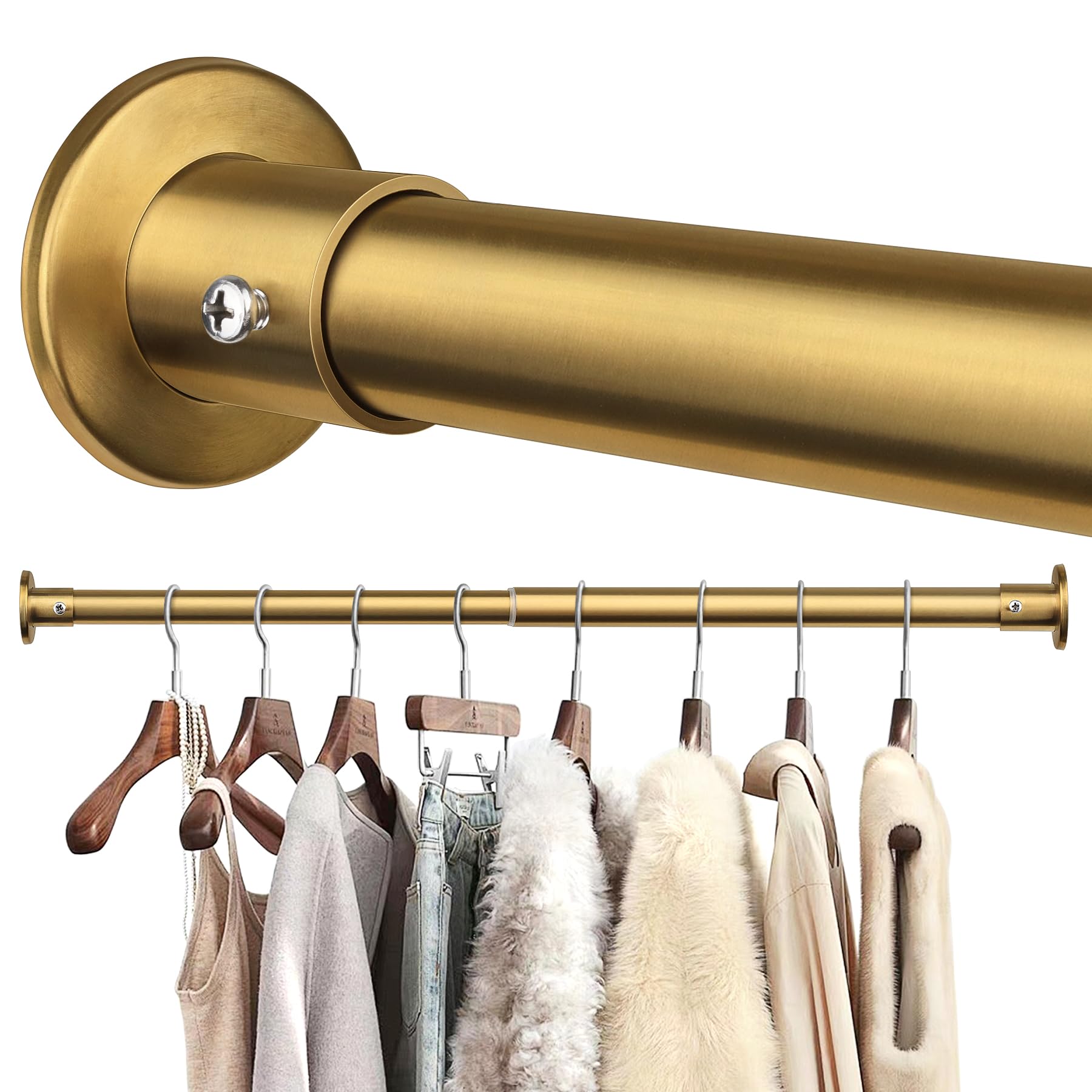 Photo 1 of Closet Rods For Hanging Clothes, 17-40 Inch Adjustable Closet Rod, Stainless Steel Heavy Duty Closet Hanging Rod-Gold