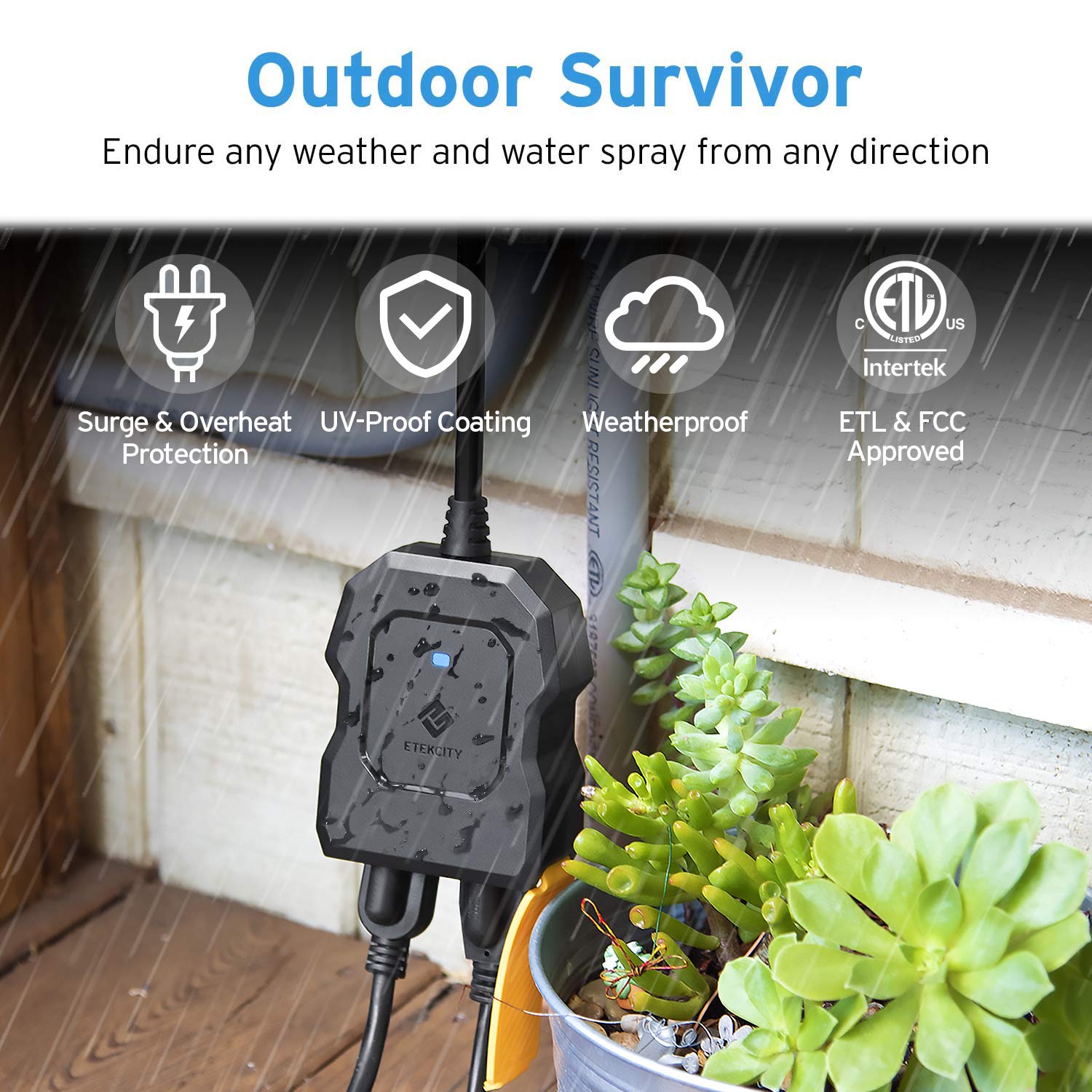 Etekcity ESO15-TB Outdoor Smart Plug WiFi Outlet with 2 Sockets, Works with Alexa & Google Home, Wireless Remote Control, Energy Monitoring & Timer Function, Waterproof, FCC and ETL Listed, Black