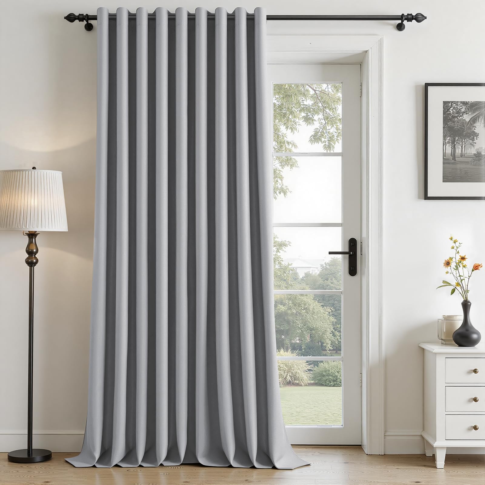 MRTREES Grey Blackout Curtain 90x90, Thermal Blackout Door Curtain with Eyelet for Bedroom and Living Room, 1 Panel 228x228 CM 90x90 Inch Light Grey