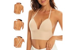 MIMIBACKLESS Low Back Bras for Women-Seamless Triangle Bralette Invisable Backless Bra-Wireless Open Back Halter Bra