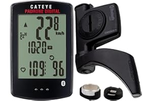 CAT EYE CATEYE Padrone Digital Bluetooth Cycling Computer – IPX8 Waterproof Wireless Bike Speedometer, Bluetooth Heart Rate, Speed & Cadence Compatible, For Road, MTB, Gravel Bikes, Smartphone App Ride Upload