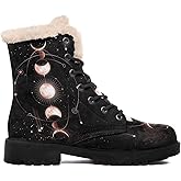 coolcustomize Women's Winter Boots Celestial Vegan Leather Fur Lined Ankle Boots Non-Slip Absorbing Cozy Warm Boho Snow Booties