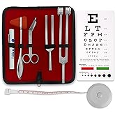 ASA TECHMED Premium 7 Piece Silver Diagnostic Kit - Taylor Hammer, Measuring Tape, Tuning Forks, Bandage Scissors, Pupil Gauge Penlight, Snellen Eye Chart (Silver)