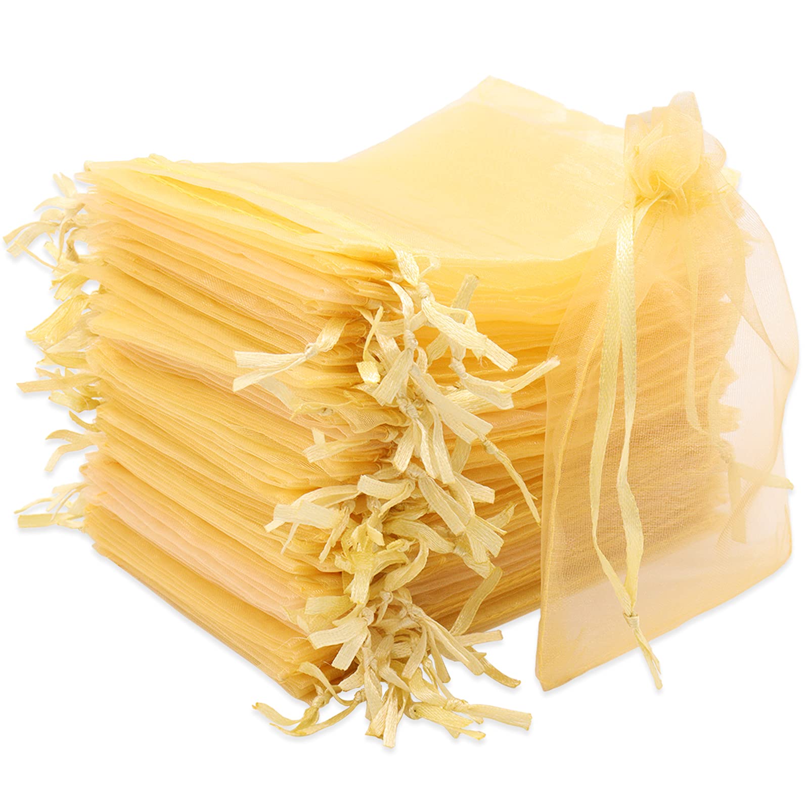 Leeyunbee 100PCS 10 x 15 cm Golden Organza Bags, Organza Gift Bags, Organza Jewelry Pouches Candy Bags Wedding Favour Bags with Drawstring Used for Wedding, Birthday, Christmas, Anniversary