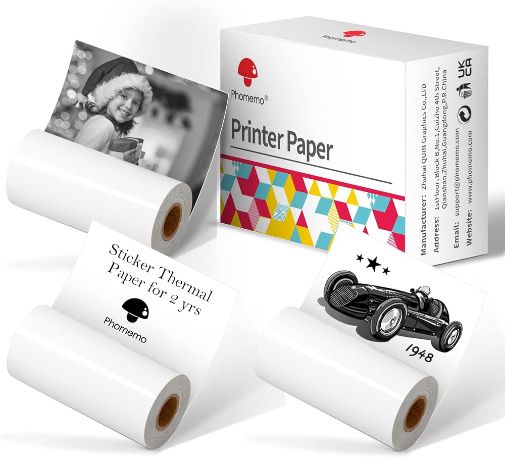 Phomemo M02 Paper 50mm x 3.5m 3 Rolls White Self-Adhesive Sticker Paper