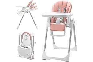 KUB KÜB 3-in-1 Foldable Baby High Chair | 7 Height & 4 Recline Adjustable | Removable Seat & Tray for Easy Clean | 2 Locking Wheels | Multifunctional Infant High chairs for Babies and Toddlers Girl (Pink)