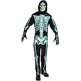 Mens Glow in the Dark Skeleton Man Costume | Adult Hooded Jumpsuit and Gloves for Halloween Party and Cosplay