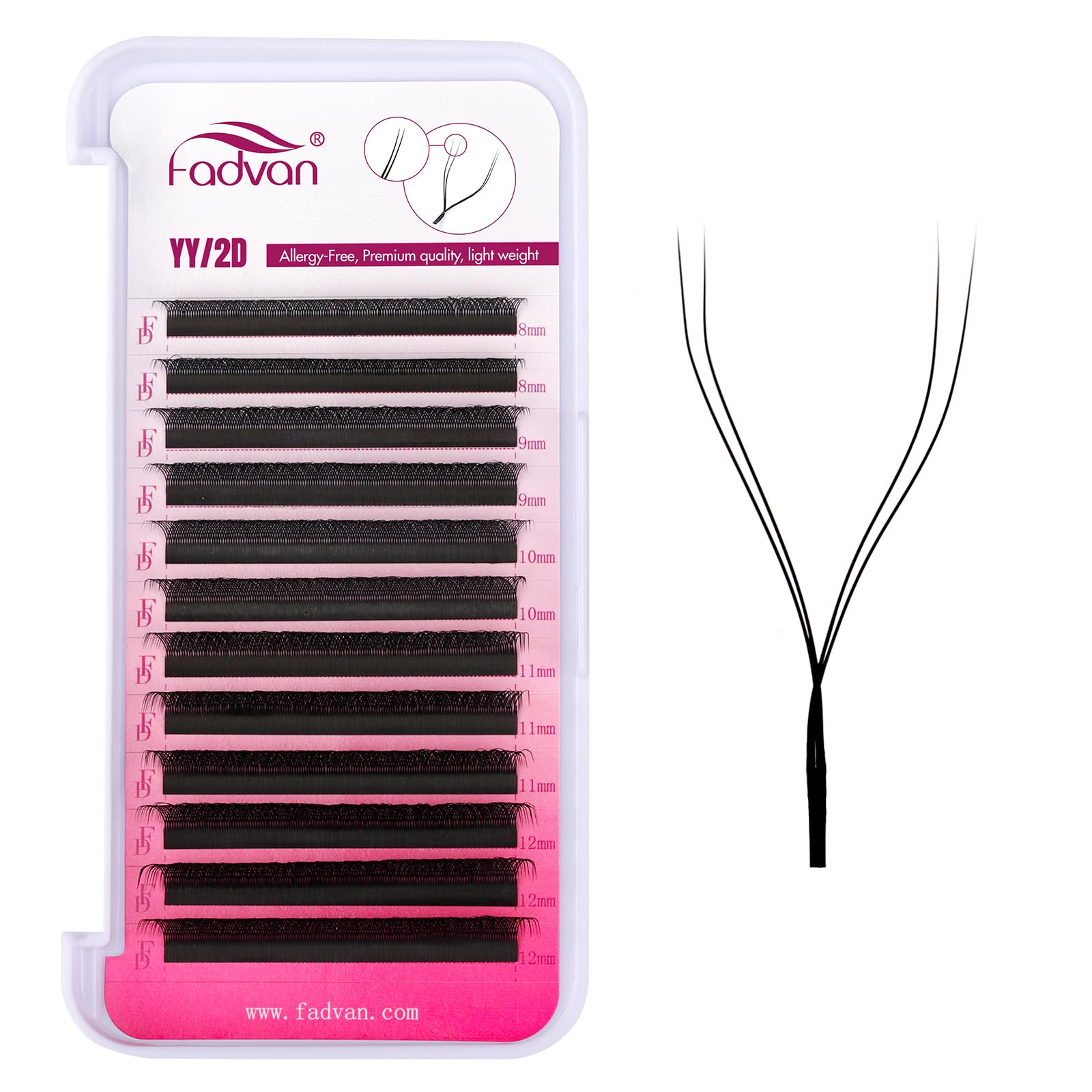 YY Lashes 2D Pre Made Fan Eyelash Extensions Volume Russian 0.07L Curl Mixed 8-12mm Premade Y Shape Soft Natural Eyelashes Extension by FADVAN