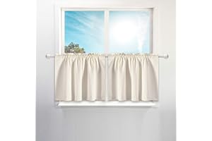 BAROSSA DESIGN Waffle Weave Half Window Tier Curtains: RV Curtain with 24 Inch Short Length for Small Window in Kitchen & Bathroom, Waterproof and Washable - Cream, W36 inch x L24 inch for Each Panel, Set of 2