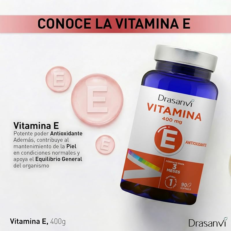 Drasanvi Vitamina E Natural 400mg de Alta Potência em 90 Softgels Sem Glúten
