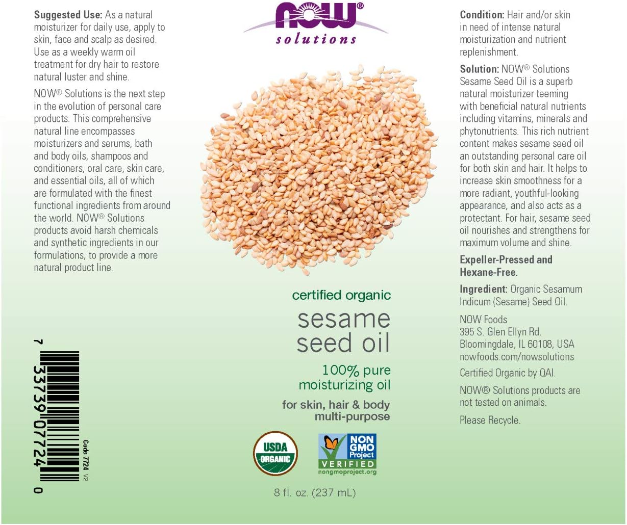 Now Foods Sesame Seed Oil, Organic, 250 ml - Image 3