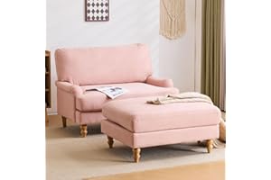Bezseller Oversized Chaise Lounge Chair Indoor, 46" W Upholstered Sofa Bed with Ottoman and Wood Legs, Big Comfy Chair Leisure Sleeper Chair for Living Room, Bedroom, Apartment, Reading Room, Pink