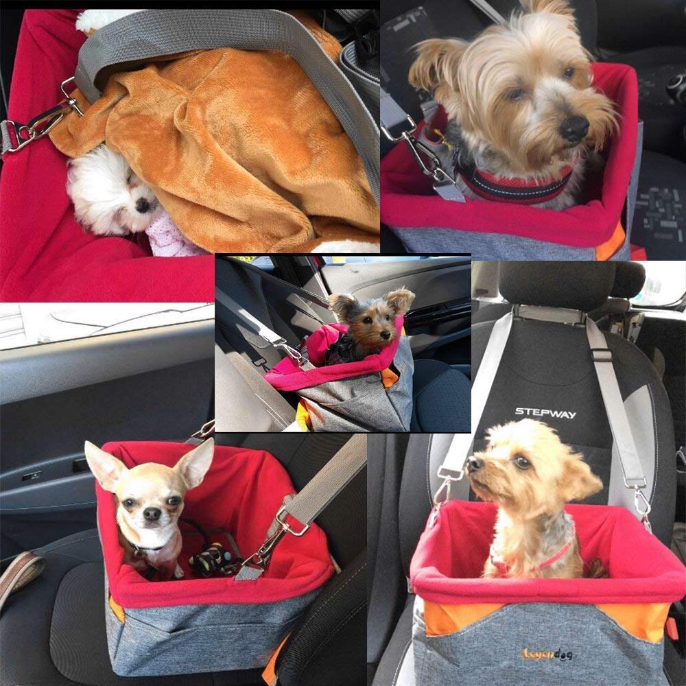 Legendog Dog Car Seat, Pet Booster Portable Travel Pet Car Seat Carrier for Dogs & Cats, Waterproof Pet Booster Carrier with Cushion & Adjustable Strap (Pet Car Seat) (Red)