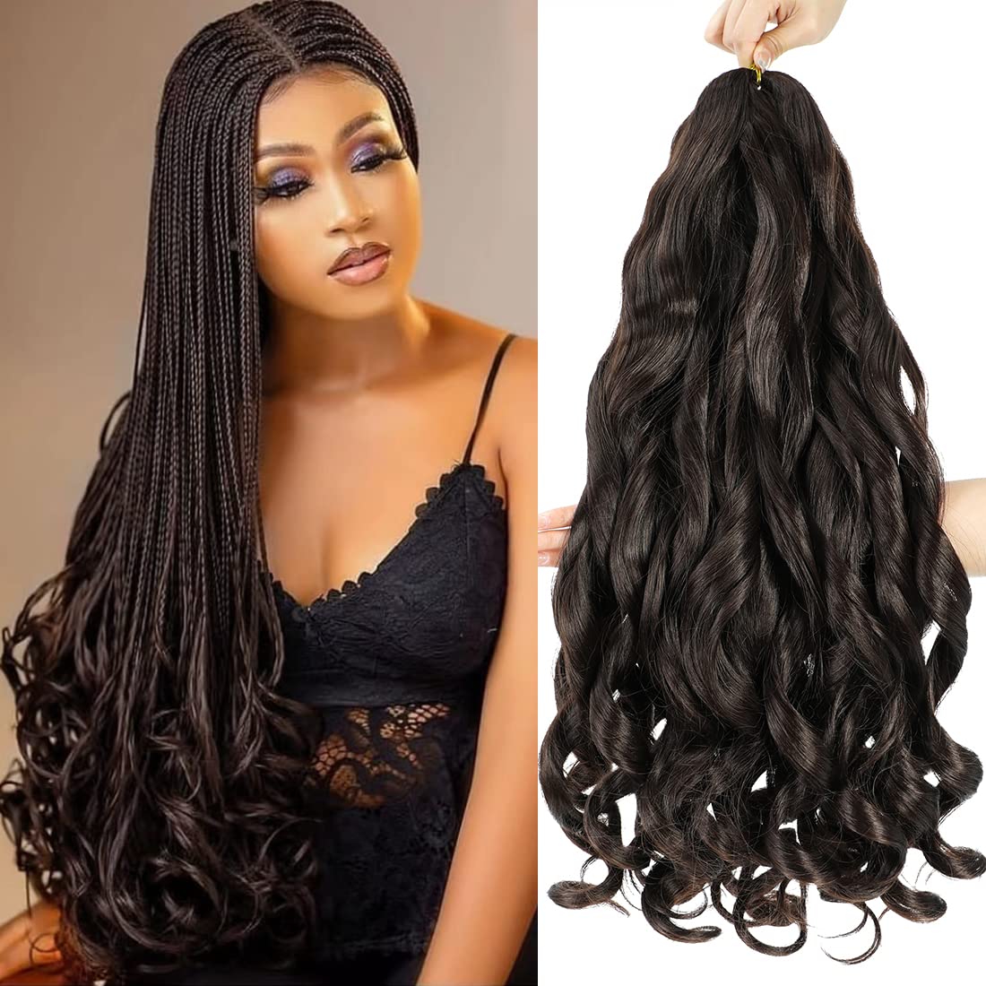 Photo 1 of WIPPORYA 6 Packs French Curls Braiding Hair 24 Inch Loose Wave Bouncy Braiding Hair with curly ends Pre Stretched 100g/pack Yaki Curly Hair for Black Women Hair Extensions (#4)