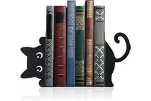 Geelin Peeping Cat Metal Bookends Set of 2 Styles Christmas Book Ends for Shelves Decorative Bookshelf Home Office Desk Bookshelf Decor Gift for Cat Lovers and Reading Enthusiasts