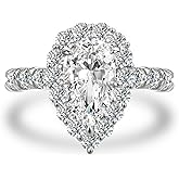 Effinny 2.5ct Elongated Pear Shaped Engagement Ring,925 Sterling Silver Halo Cubic Zirconia Promise Ring for Wedding,Daily,Travel