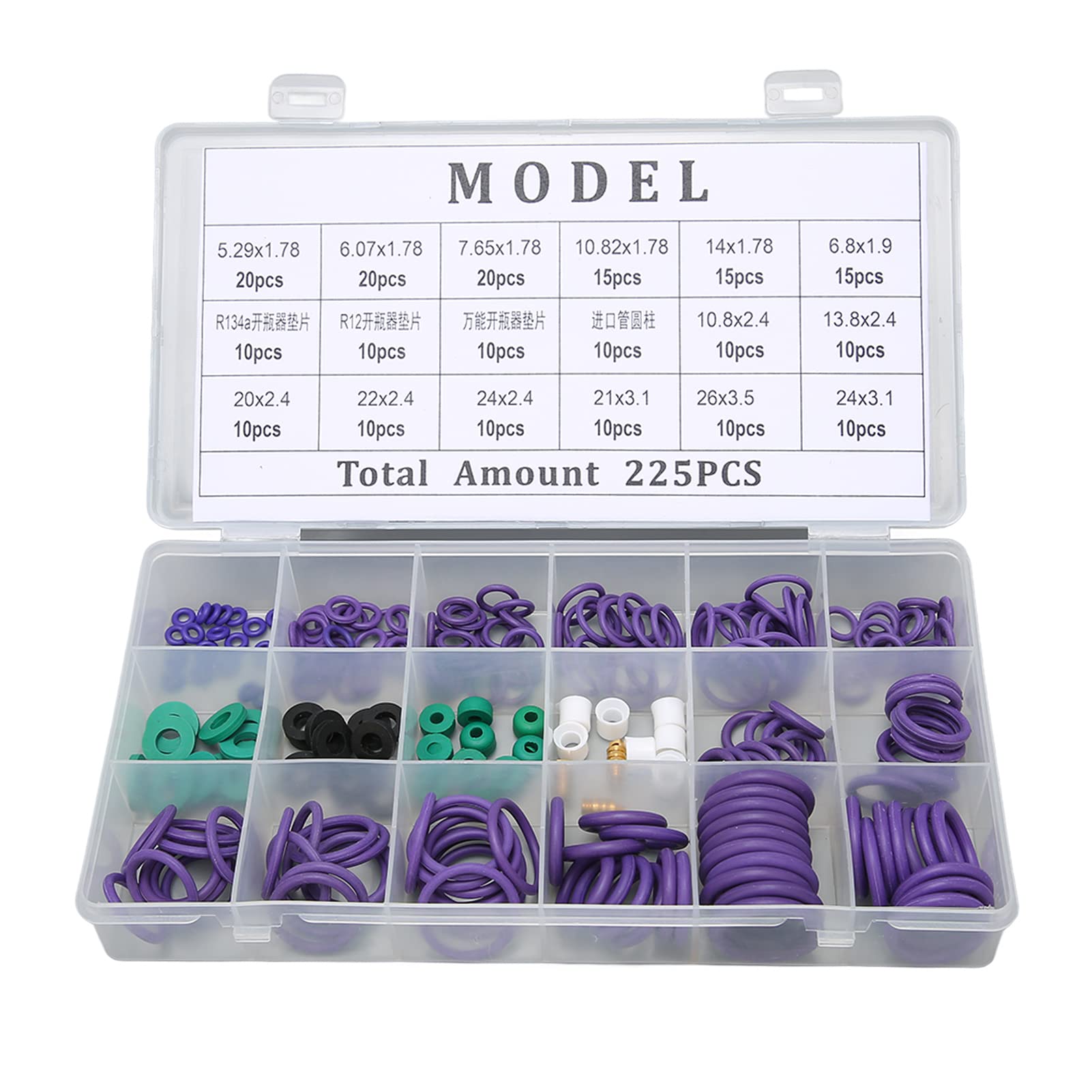 225PCS Car Air Conditioner O Ring Seal Set, Gasket 14 Sizes Assortment with Washer Spacer for Machinery Industry Home Kit, Set AC Rings Kit Compressor