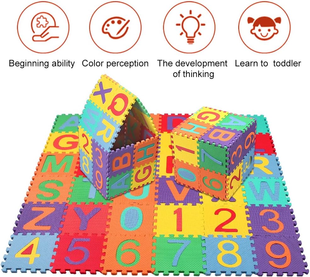 Swonuk Baby Foam Play Mat, 36pcs 5.9x5.9 Inches Interlocking Kid's Floor Puzzle Colorful EVA Tiles: Toys & Games