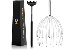 TIPKON Head Massager 28 Fingers Scalp Massager Head Scratcher, Back Massage Back Scratcher, Stocking Stuffers for Scalp and Body Massage (Silvery)