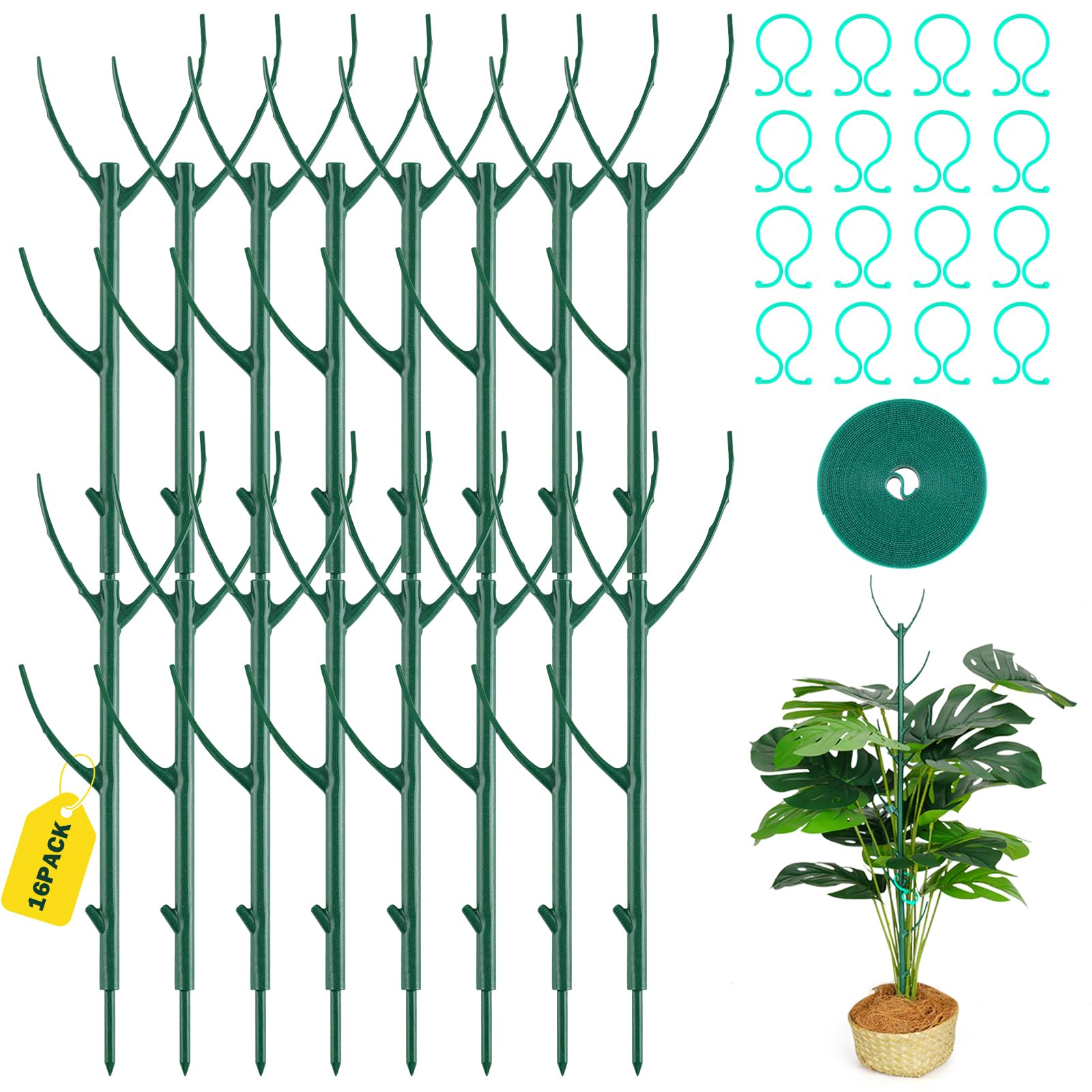 Photo 1 of 16Pack Stackable Plant Support Stakes,Monstera Plant Support for Indoor Outdoor,Durable Trellis Garden Stakes for Climbing and Potted Plants Pothos, Philodendron Accessories