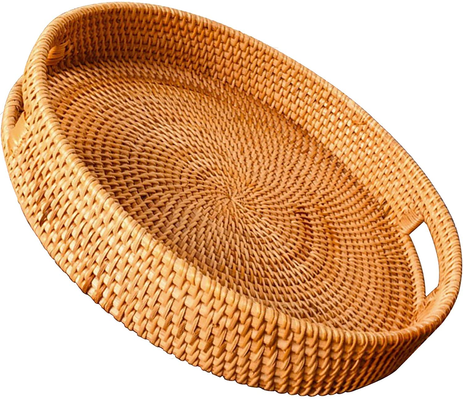 Rattan Hand Woven Round High Wall Severing Tray Food Storage Plate with Handles for Breakfast, Drinks, Snack for (S-30Cm)