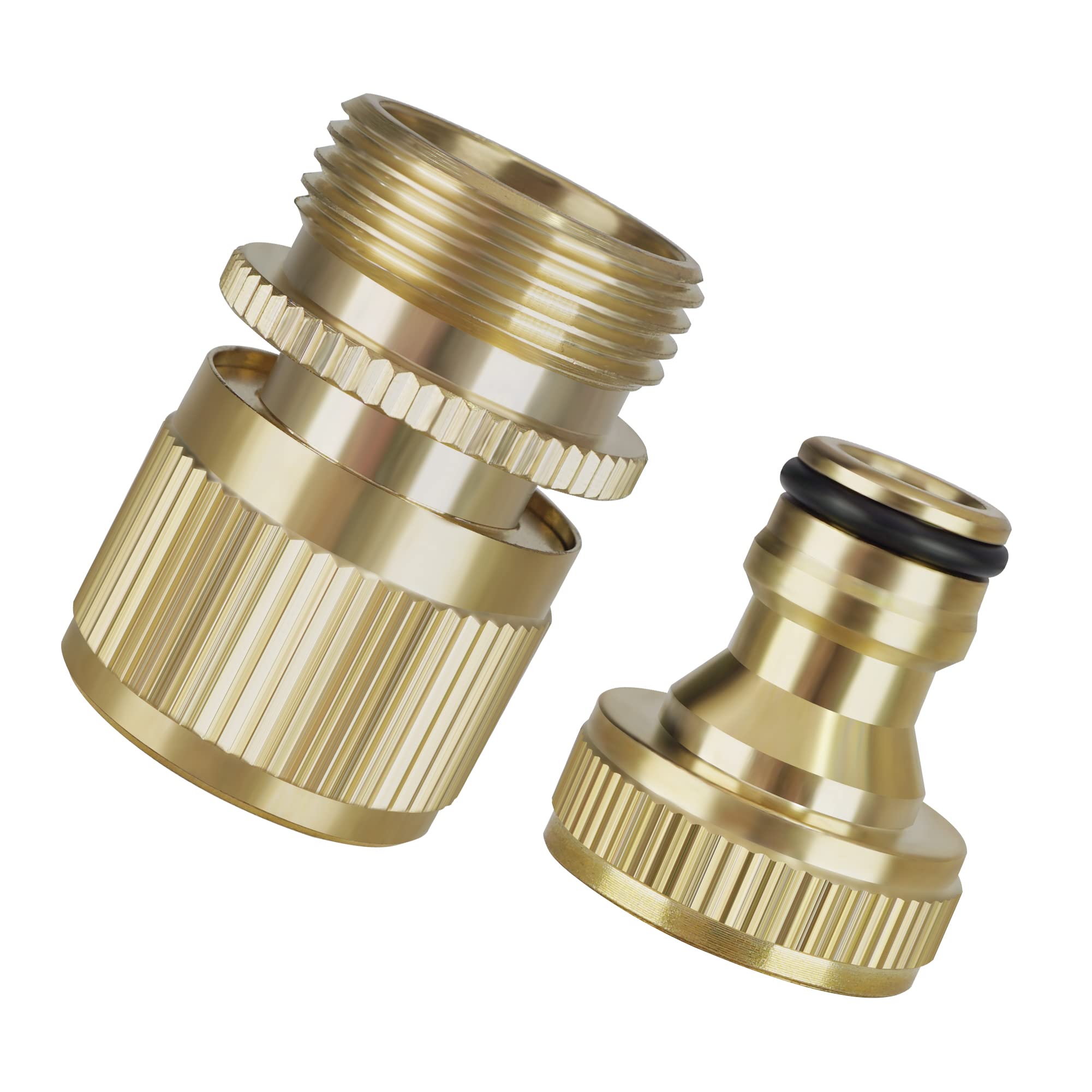 Garden Hose Quick Connector, Brass Tap Fittings, 3/4 inch Faucet Connector, Female and Male Thread Outdoors Hose Pipe Faucet Adapter for Watering Device and Car Wash