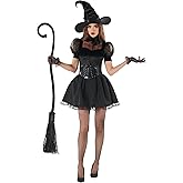 Morph Black Witch Costume Womens With Hat, Black Witch Dress For Women, Halloween Costumes For Women Adult