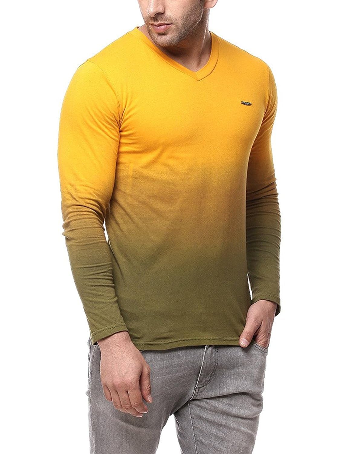 gritstones yellow full sleeve v neck t shirt gsfsombvnckyell