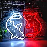 Koi Fish Neon Signs for Wall Decor Japanese Fishes Neon Signs Light Up Night Red White Lights for Bedroom Japanese Decor Koi Pond Fish Room Restaurant Office Bar Shop Business 13.4 * 10.9in (XD307)