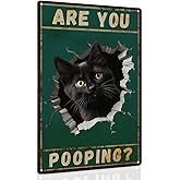 ALKB Are You Pooping Signs Funny Black Cat Sign for Bathroom Wall Decor, Vintage Cat Gift 8 x 12 Inch