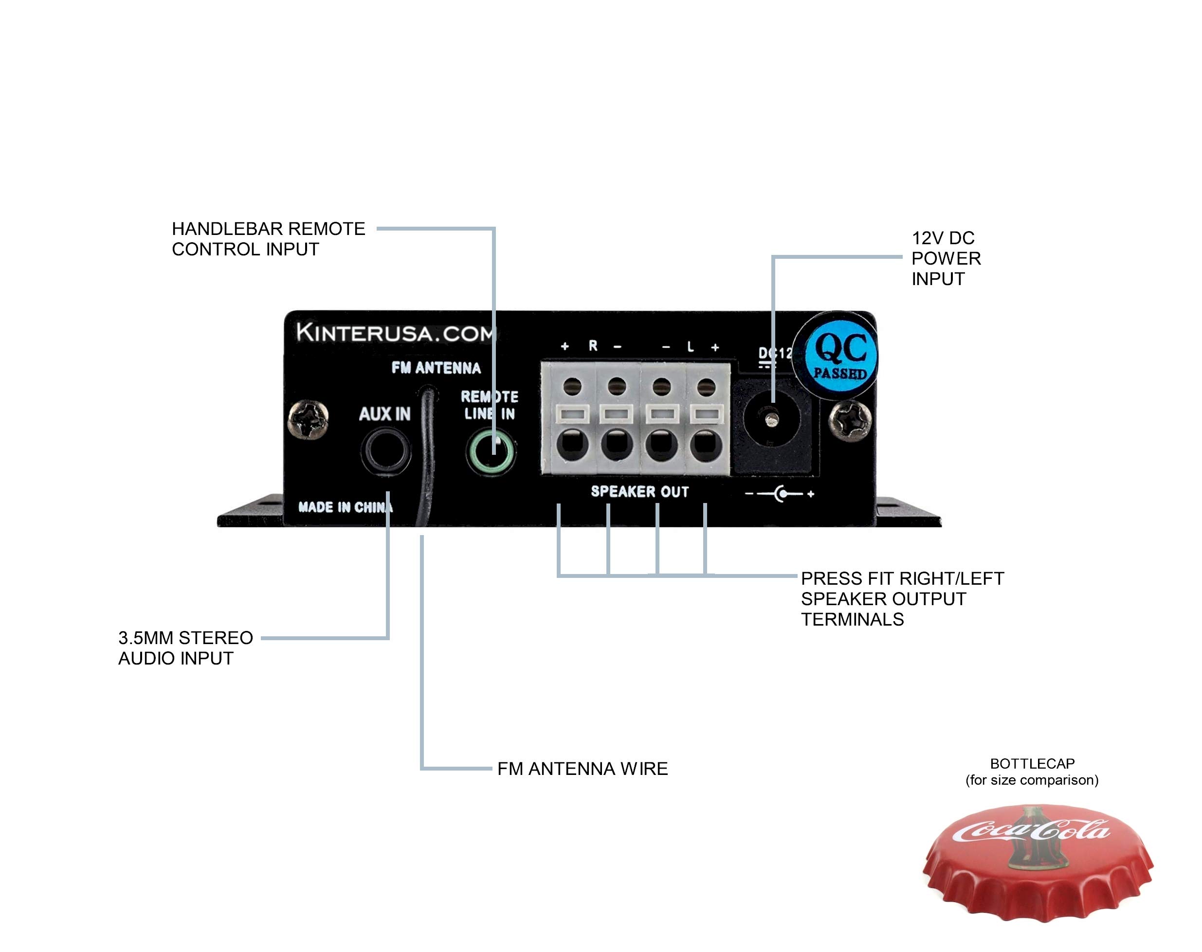 Image demonstrating how to insert speaker wires into the Kinter A7BT amplifier terminals