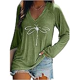 Flowers Graphic Long Sleeve V Neck Tees Shirts for Women Casual Loose Fitted Tshirts Boho Wildflower Trendy Tops Outfits