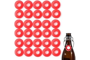 FERRODAY 30PCS Silicone Gasket for EZ Cap Red Washers Swing Flip Top Bottle Cap Gasket Home Brew Beer Soda Bottle Seal Swing Top Bottle Gasket (30 Bottle Gaskets)