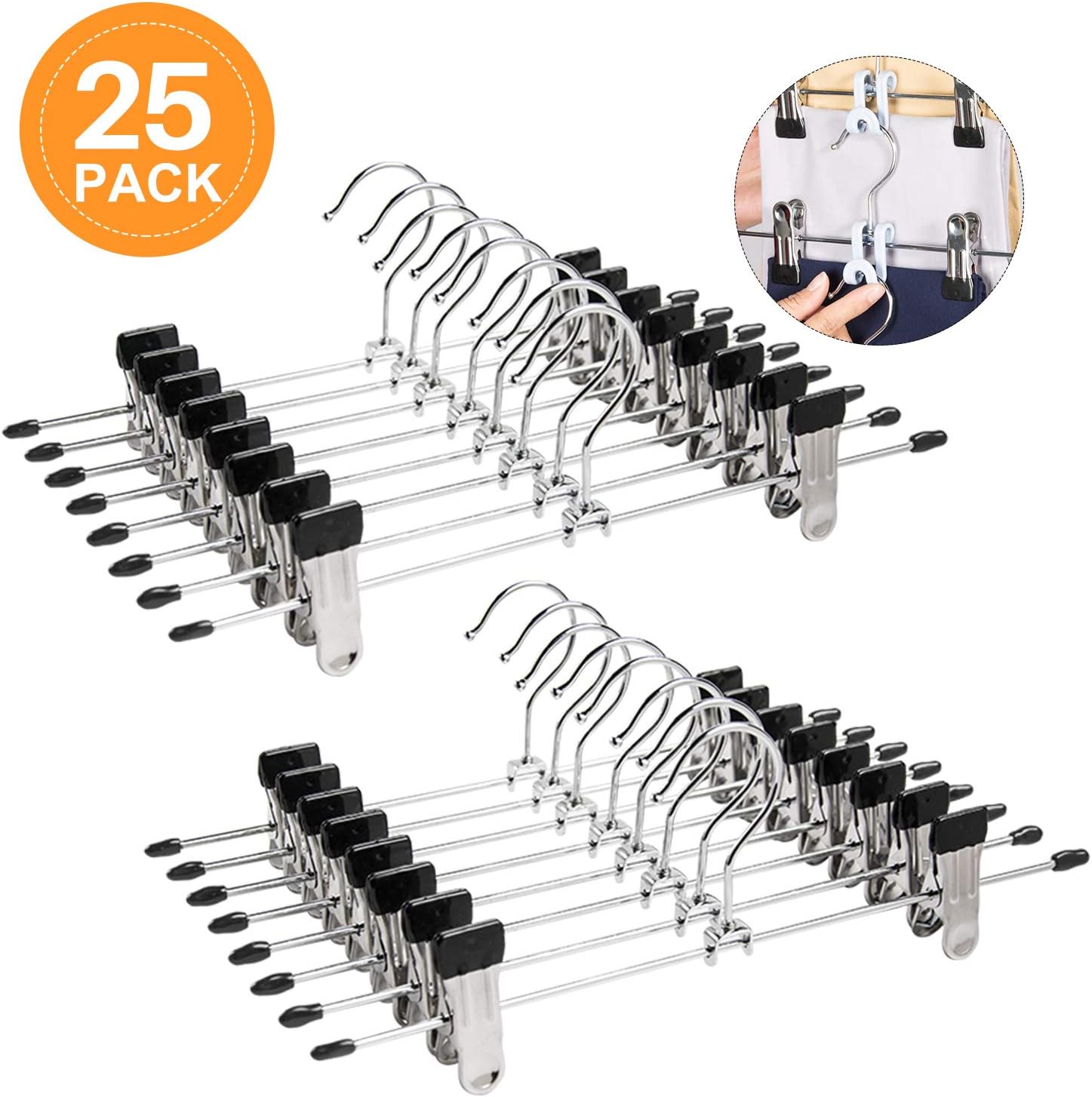 Frezon Pants Hangers, Clip Hangers, Skirt Hangers with Clips Metal Trouser Hangers Space Saving Heavy Duty 25 Pack