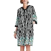 Ekouaer Women Zipper Robe 3/4 Sleeve Nightgowns Lightweight Short Bathrobe with Pockets S-3XL