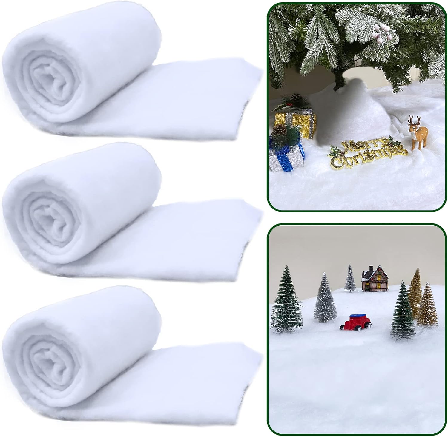 Artificial Snow - TURNMEON 3 Pack 10 Ft x 15 Inch Christmas Snow Blanket Roll Christmas Decorations Village Displays Soft Fluffy Artificial Fake Snow Cover for Snowy Winter Decor Xmas Tree Home Indoor Holiday