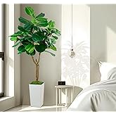SJSCYD Fiddle Leaf Fig Tree, 6ft Artificial Tree with White Tall Planter, Large Faux Plants Indoor, Fake Fig Tree in Pot for Home Office Bedroom Living Room Decor Garden Outdoor Housewarming Gift