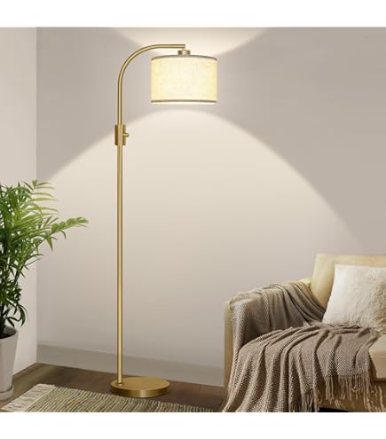 Modern Arc Floor Lamp With Musical Note Design – Adjustable Hanging Linen Shade, 60 Inch Height, Foot Switch