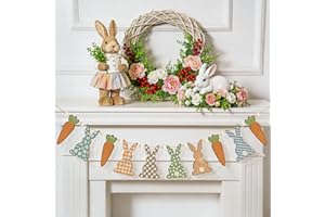 6.56 ft Easter Garland Wooden Bunny Banner Cute Rabbit Garlands with Rustic Farmhouse Wood Beads Easter Decorations for Home 