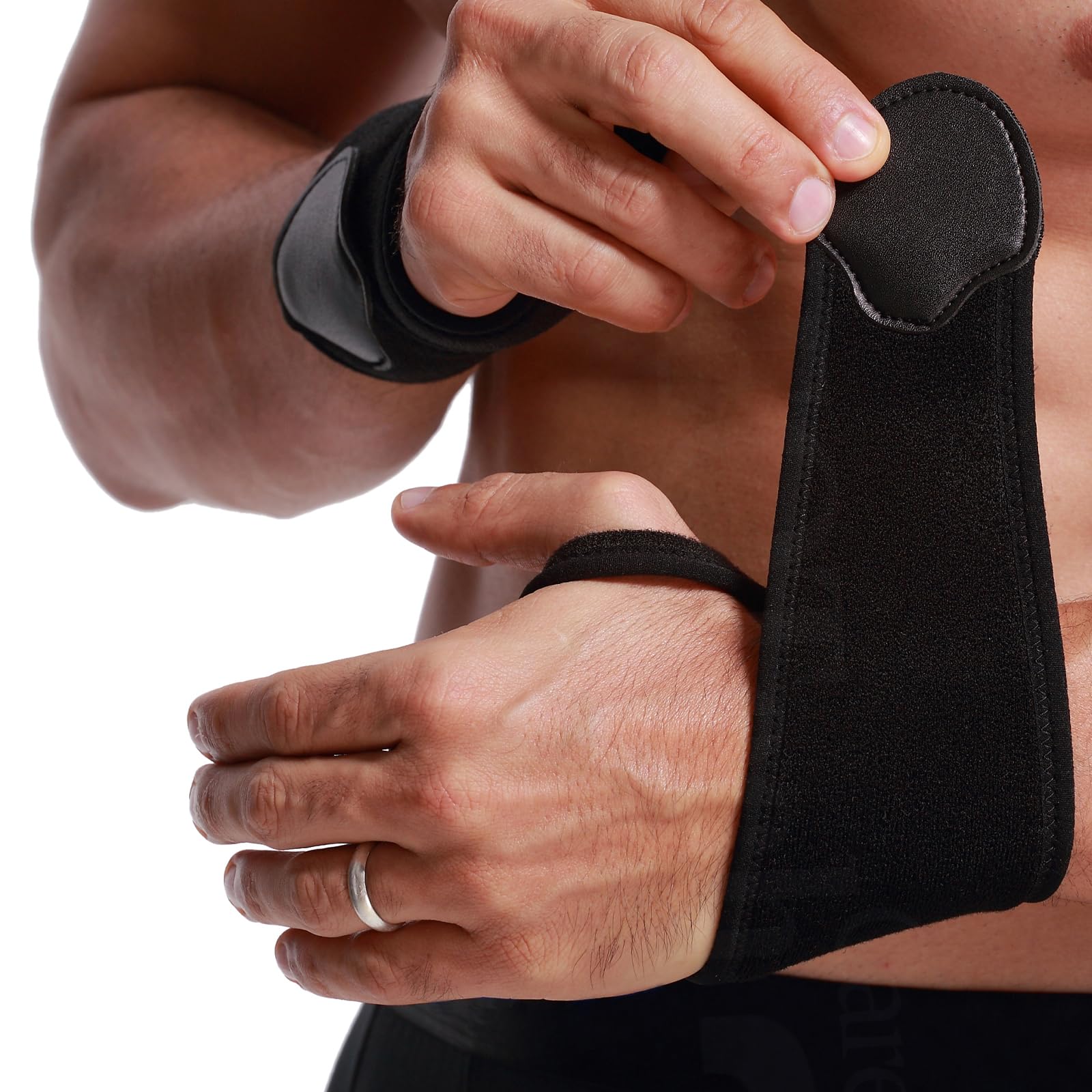 Neotech Care Wrist Band - Elastic & Breathable Fabric - Adjustable Compression Strap - Men, Women, Right or Left - Support Wrap for Protection or Sports (Black Colour, Size S, 1 Pair)