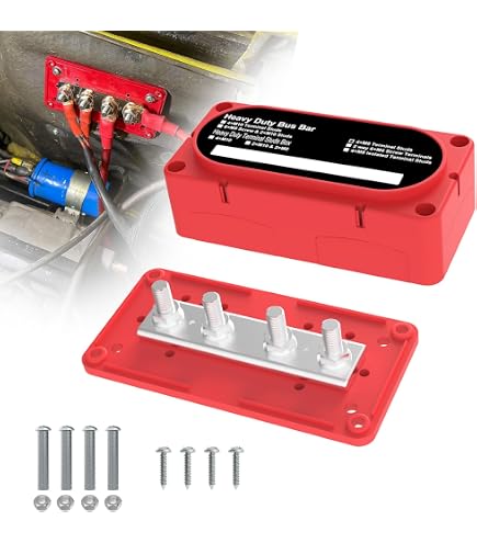 LENKRAD Power Distribution Bus Bar Block - 2 Stud & 5 Terminal, 100A, With Cover For Car Audio, Boat, Solar - View #2