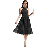Ever-Pretty Women's Glitter Halter Cocktail Dresses Sleeveless Pleated Midi Semi Formal Dress 41962