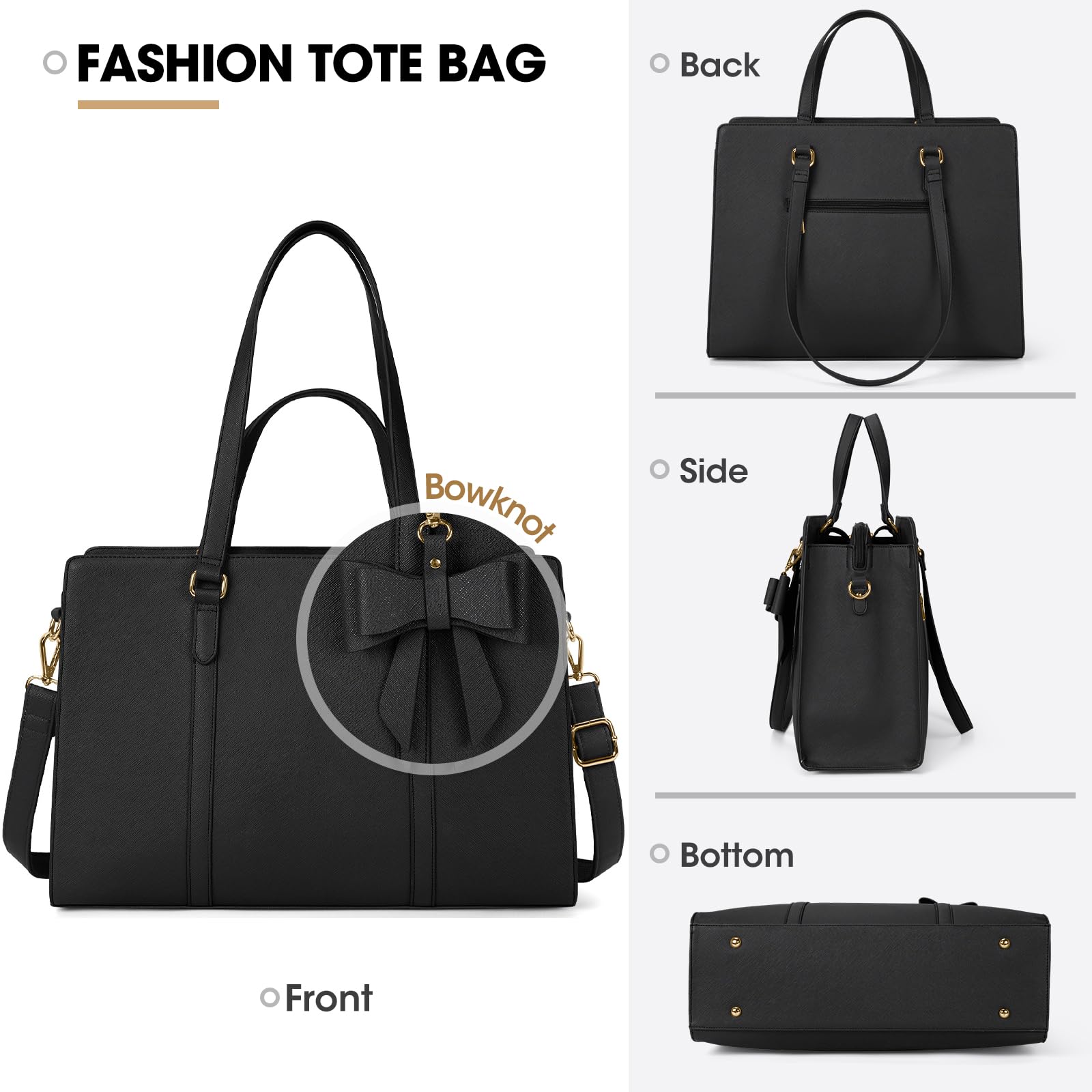 NEWHEY Handtasche Damen Shopper Damen Große Schwarz Tasche Damen Laptoptasche 15.6 Zoll PU Leder Umhängetasche Arbeitstasche für Business Arbeit Schule 7