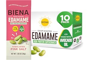 Biena Crispy Roasted Edamame Beans Snack – High Protein Low Carb Snack for Adults & Kids, 13g Protein per Serving - Made w/Avocado Oil – Vegan, Gluten-Free – 10-Pack, 1.05oz Bags, Himalayan Pink Salt
