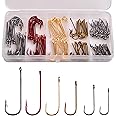 Crappie Panfish Fishing Hooks Aberdeen Hook Set,150pcs Fishing Hooks Long Shank Offset Crappie Hooks Light Wire Fish Hook Carbon Steel Bluegill Hooks Freshwater Bass Catfish Trout Mix Color Small Size