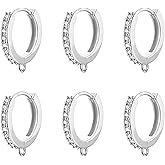 6Pcs Zirconia Hoops for Earrings Making, 925 Sterling Silver Ear Hooks Round Small Zirconia Huggie Hoop with Loop, Silver Leverback Hoops Dangle Earring Making Gold Jewelry Findings Supplies Set
