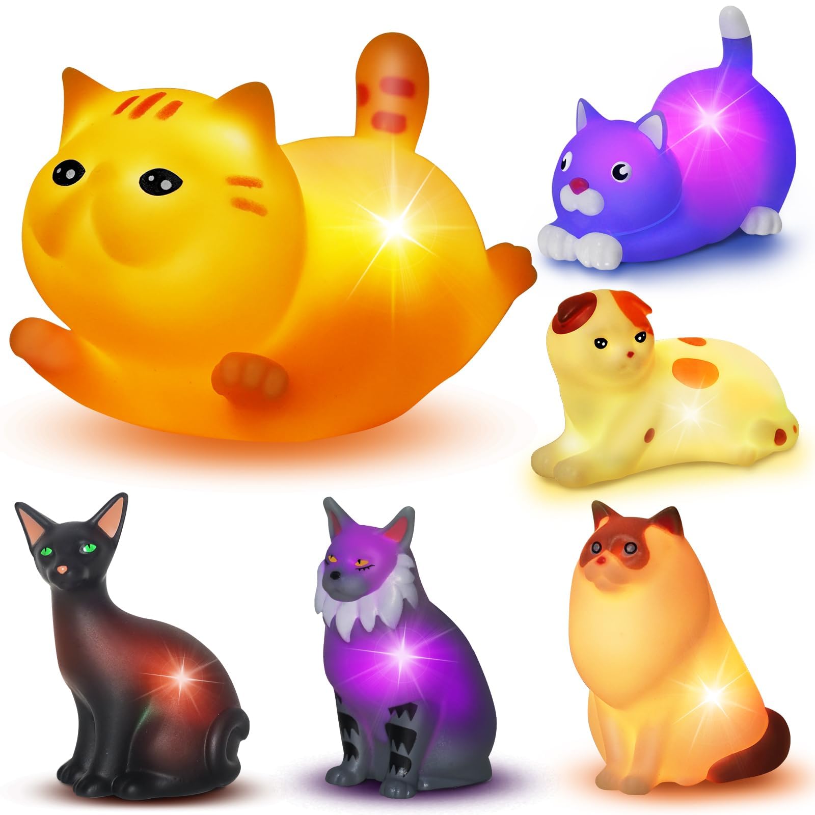 VIBOYLAR Bath Toys for Kids 1-3, 6 PCS Light-Up Cat Bath Toy Set, Baby Toddler Bath Toys, Bathtub Pool Bath Toy for Kids, Christmas Birthday Gifts for Boys & Girls Ages 1 2 3+ Years Old
