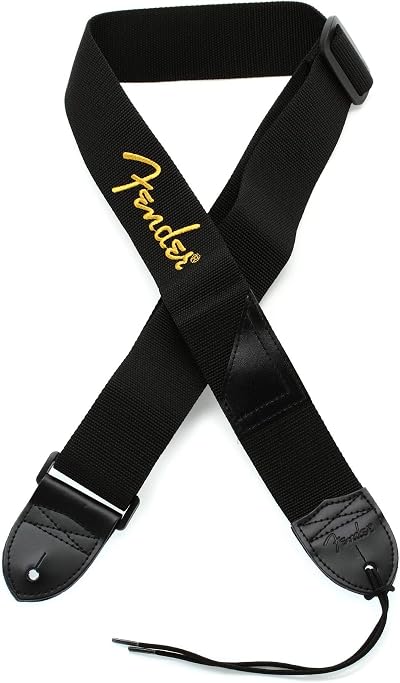 Fender Guitar Strap Polyester Webbing Yellow Logo Adjustable 33-53 Black